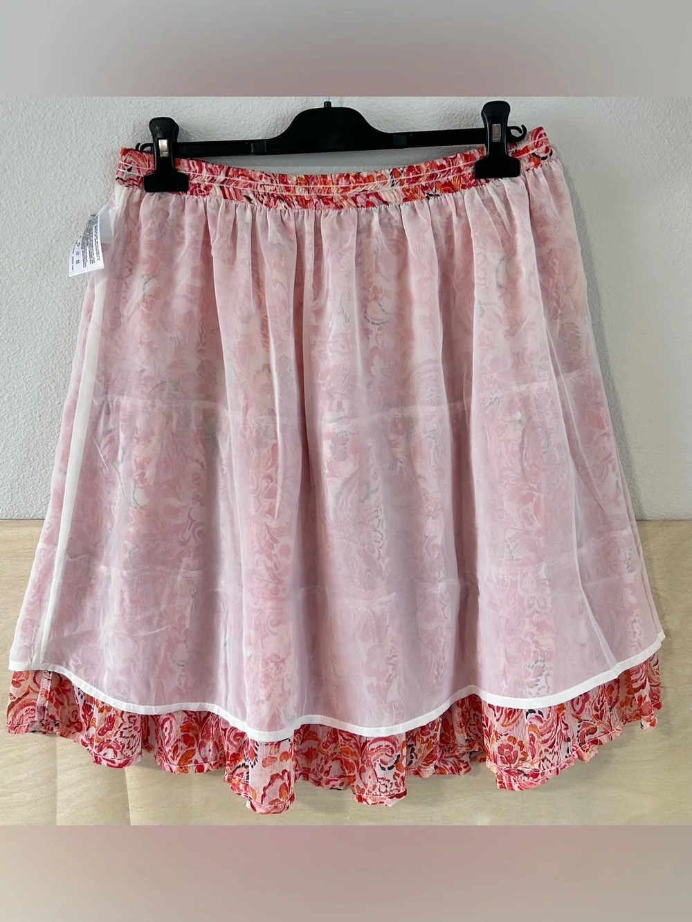 Sam Edelman Bree Flowy Tiered Mini Skirt Peach Pink Sz M Boho Tropical Fairycore